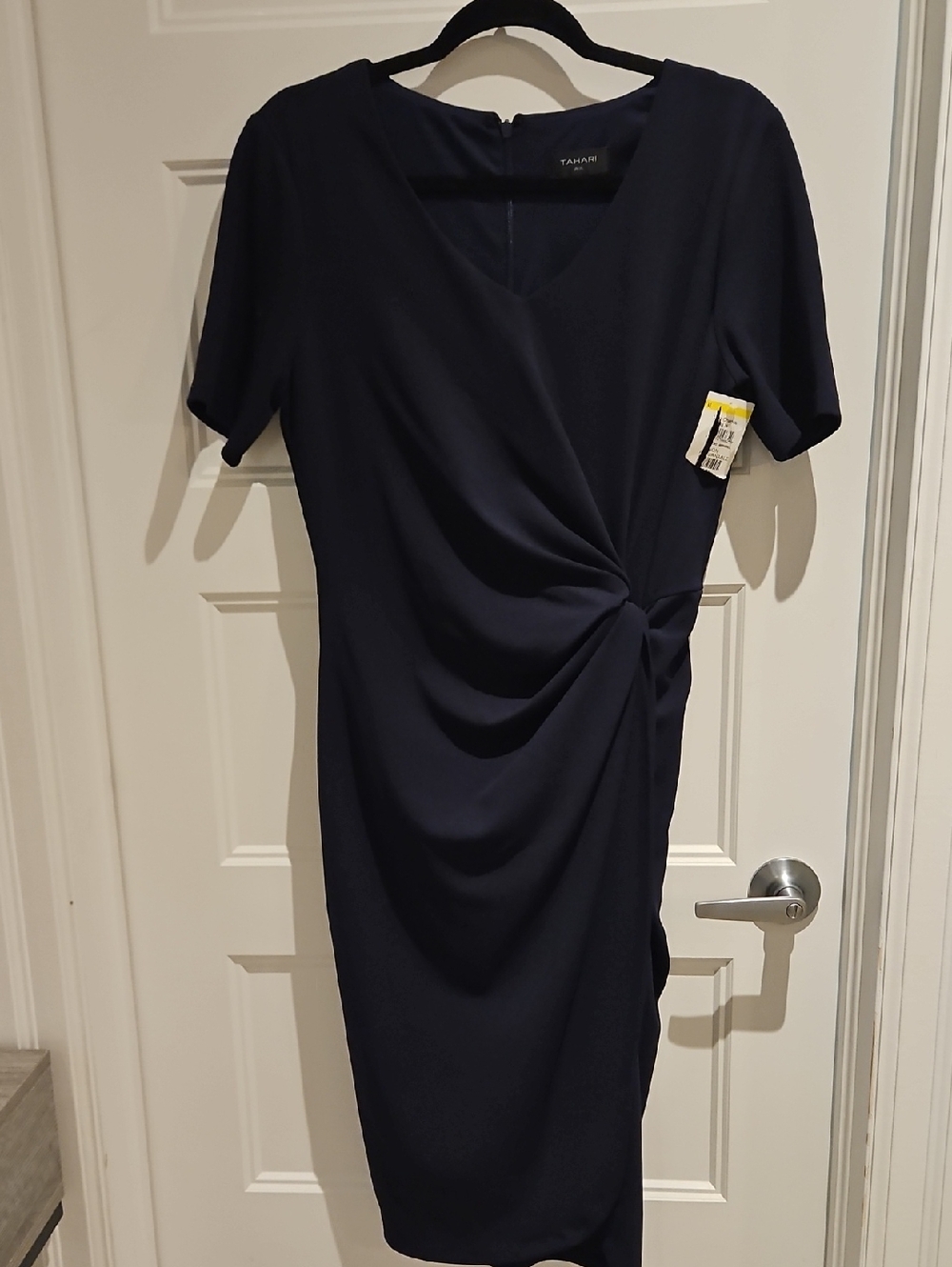 Tahari Navy Knot-Accent Midi Dress
